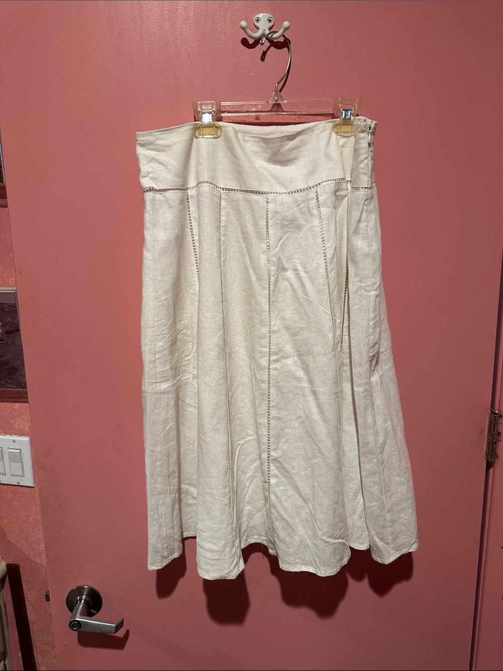 Cream Linen A-Line Skirt with Panel Detailing